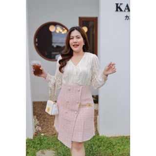 𝑩𝒖𝒕𝒕𝒆𝒓 𝒕𝒘𝒆𝒆𝒅 𝑷𝒊𝒏𝒌 𝑫𝒓𝒆𝒔𝒔" เดรสคอวีแขนยาว