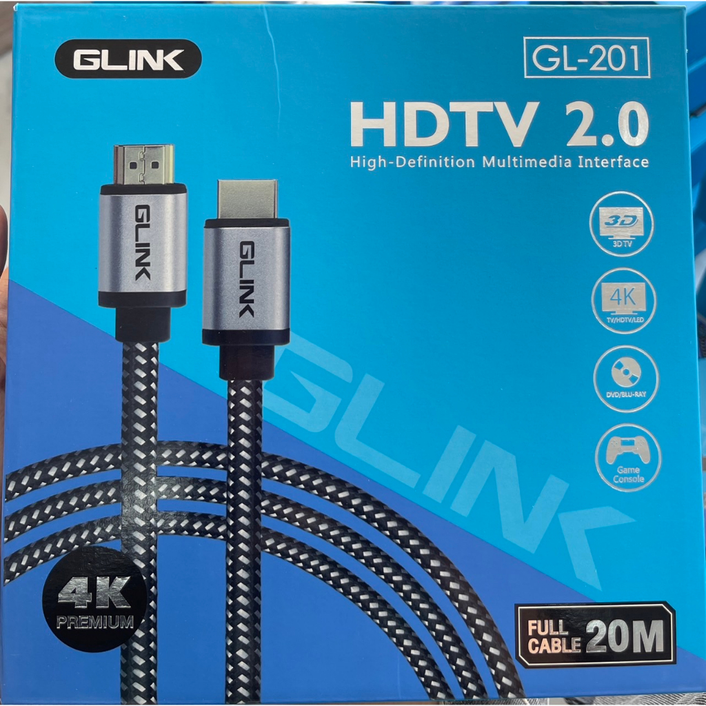 HDMI 4K (V.2.0) M/M สายยาว 20 เมตร ยี่ห้อ GLINK สายถัก GL201 Shopee