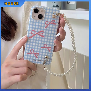 💲คูปองเคลม💲 case for iphone 11 12 สร้อยมุกผีเสื้อสีน้ำเงิน เคส 14 13 12 11 pro max ซิลิโคนเหลว ป้องกันการตก