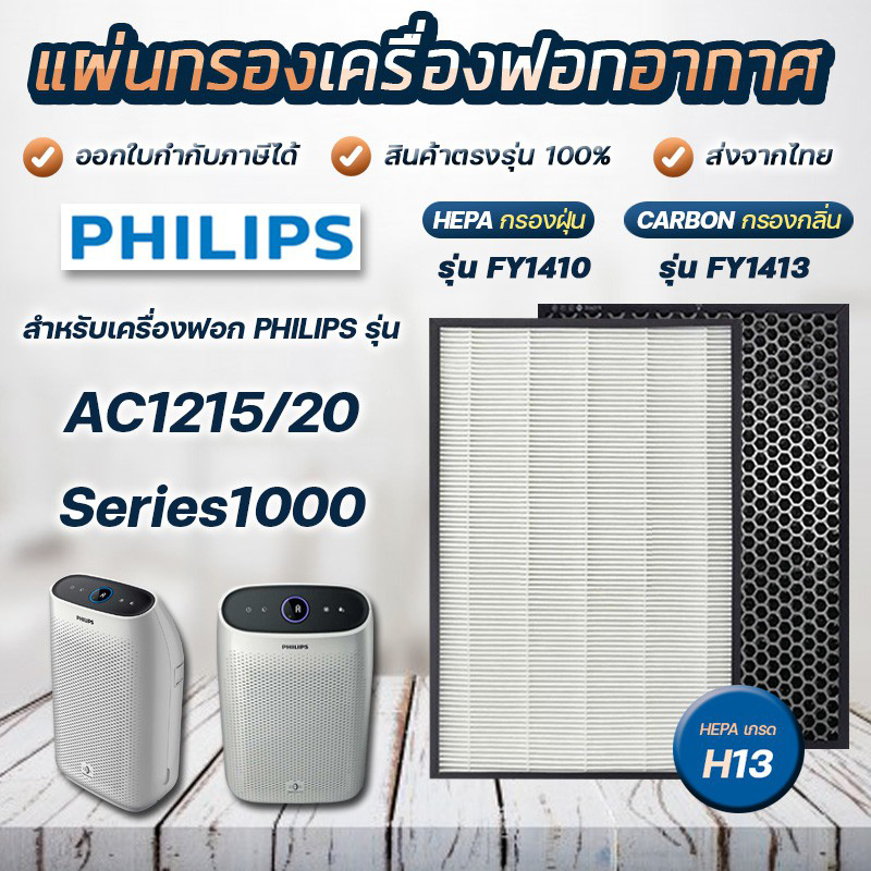 ภาพหน้าปกสินค้าแผ่นกรองอากาศ Philips AC1215 ไส้กรอง FY1410 FY1413 แผ่นกรองเครื่องฟอกอากาศ Philips Air Purifier Filter