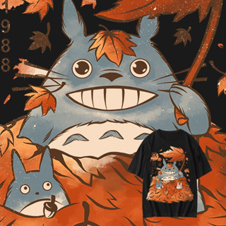 My Neighbor Totoro อะนิเมะเสื้อยืดบุคลิกภาพพิมพ์แขนสั้น Ghibli ผู้ชายและผู้หญิงฤดูร้อนผ้าฝ้ายแนวโน้ม
