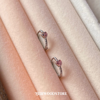 ꒰ (ราคาต่อคู่) ต่างหูห่วง Pink amour ต่างหูหัวใจสีชมพู - Burwoodstore