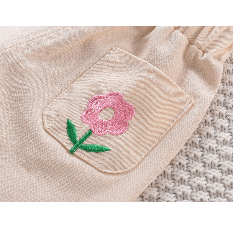 babyonline-y445-j3-กางเกงขายาวเอวสม็อคสำหรับเด็กผู้หญิงปักลายดอกไม้สุดน่ารัก-ผ้าฝ้าย-นิ่ม-ระบายอากาศ-พับขาได้