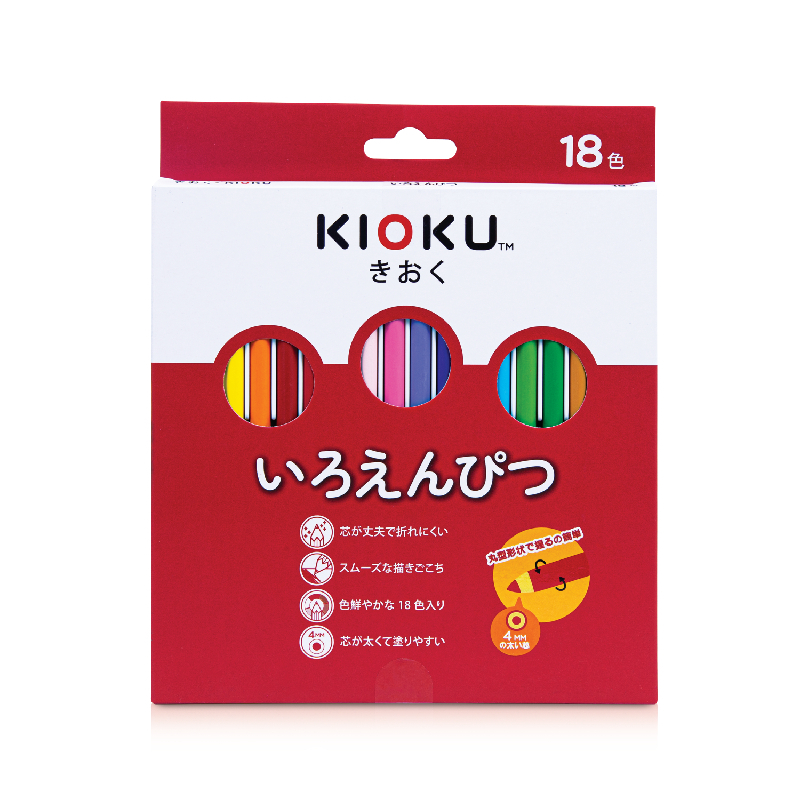 kioku-สีไม้-ดินสอสีไม้-18-สี-แท่งกลม-สไตล์ญี่ปุ่น-จำนวน-1-กล่อง