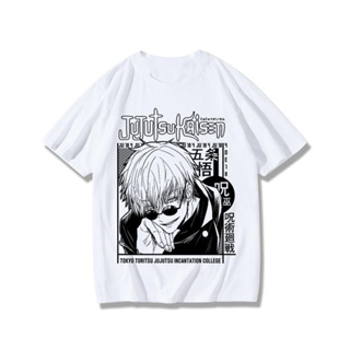 Jujutsu Kaisen อะนิเมะเสื้อยืดฤดูร้อนใหม่ Satoru Gojo ผ้าฝ้ายพิมพ์แขนสั้นแนวโน้มแฟชั่น