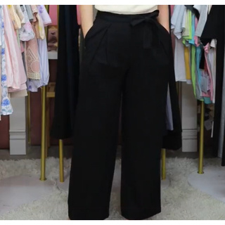 กางเกง ขายาว เอวสม็อคหลัง ผูกโบว์หน้า สีดำ ผ้าคอตต้อนเนื้อนิ่ม่อย่างดี_เอว 30-32 สะโพก 42 ยาว 40 นิ้ว