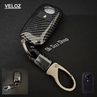 เคสรีโมทรถ Toyota Veloz 2022 ลายเคฟล่า สามารถดึงกุญแจสำรองในรีโมทได้ (ABS Key Cover Black Silicone Push button Guard)