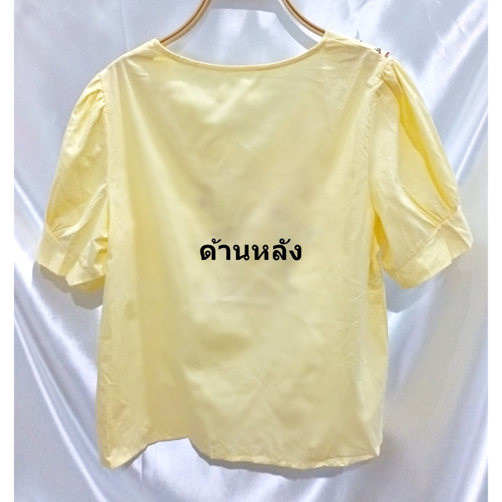 เสื้อแฟชั่นปักดอก-กระดุมหน้า-สีเหลือง