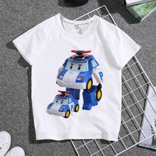 Animated deformation cars พิมพ์การ์ตูน เสื้อยืดคอกลมสำหรับเด็ก TOP การจัดส่งในประเทศไทย