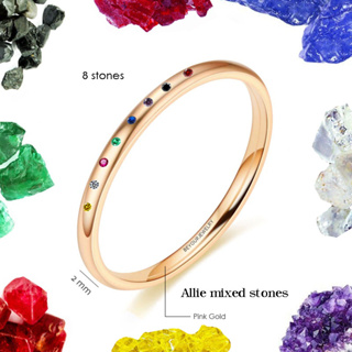 🔥ปังรอบด้าน Allie mixed stones Pink gold แหวนพลอยมินิมอล 2 มิล เปลี่ยนสีพลอยได้ แจ้งสีในออเดอร์หรือทางแชท