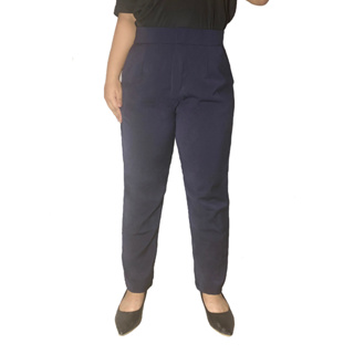 กางเกงขายาวผู้หญิงอวบ 7 ส่วนหน้าเรียบ (ผ้าฮานาโกะ) ใส่ทำงาน มีสีดำ ขาว กรม นู้ด เทาเข้ม ครีม (2XL-5XL)