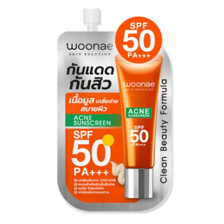 (6ซอง/กล่อง) Woonae Acne Sunscreen SPF50 PA+++ วูเน่ กันแดดกันสิวเนื้อมูส คุมมัน เกลี่ยง่าย ปกปิดดี