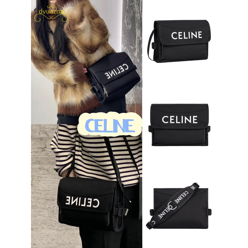 Celine 25 Hollow Wide Shoulder with Gold Metal Button White Cotton