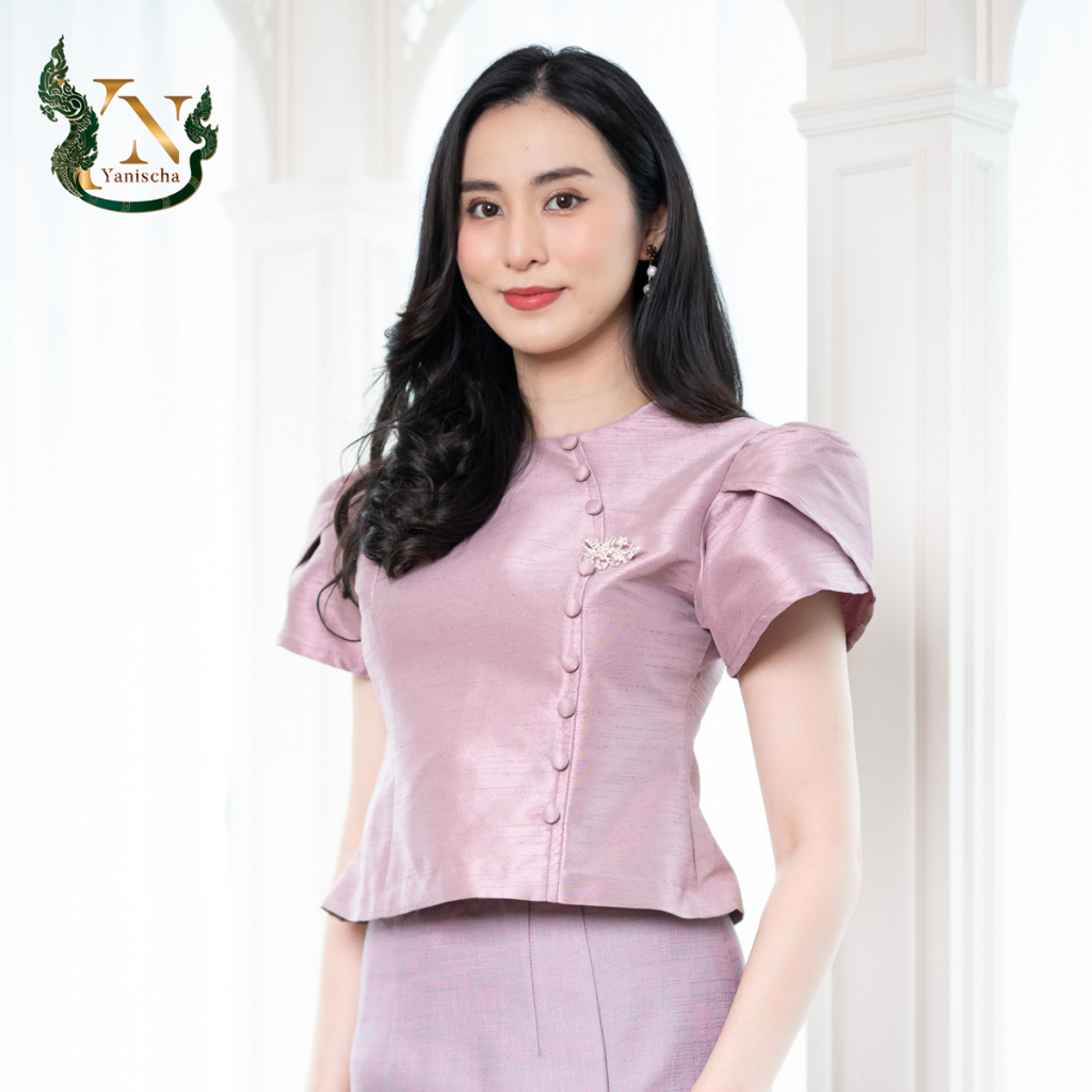 ชุดไทยลิซ่า ผ้าไหมแพรทิพย์ ชุดออกงานทำบุญ ไซต์ใหญ่ถึง4XL พร้อมส่ง มุมมองที่ 2