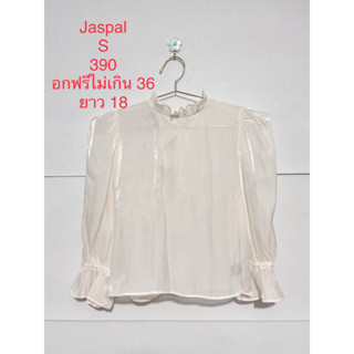 เสื้อแขนยาว สีขาวมุก ซีทรู แต่งโบว์ผูก JASPAL SIZE S