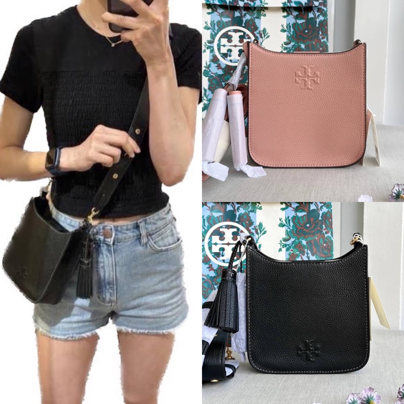 สด-ผ่อน-กระเป๋าสะพาย-สีดำ-ชมพู-น้ำตาล-ครีม-tory-burch-84774-thea-mini-web-shoulder-bag-สายปรับได้