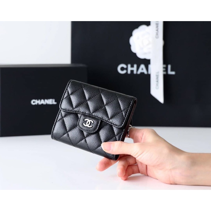 กระเป๋าตังค์พร้อมส่งchanel-trifold-wallet-caviar-หนังอิตาลีนำเข้างานเทียบแท้