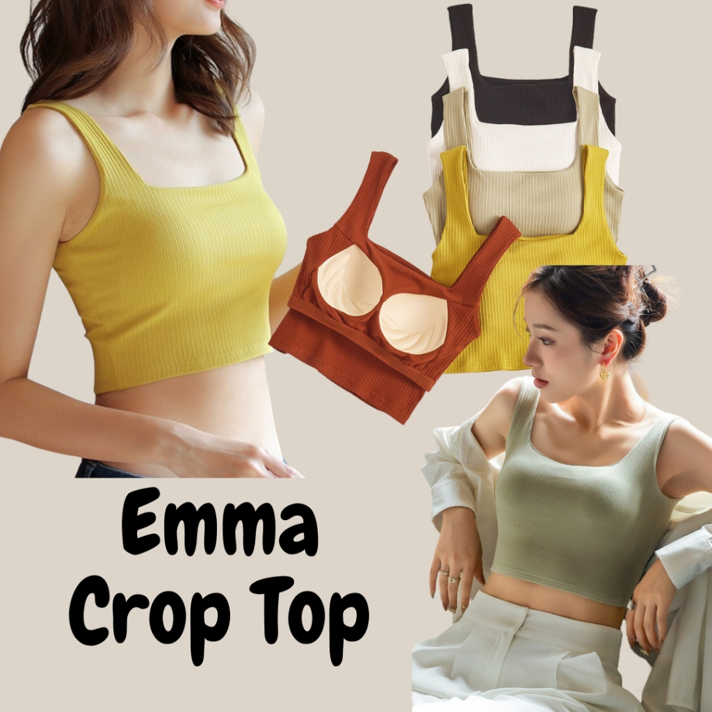 Emma Crop Top เสื้อกล้ามสั้น คอยู มีซัพฟองน้ำ 2in1 มีบราในตัว | Shopee ...