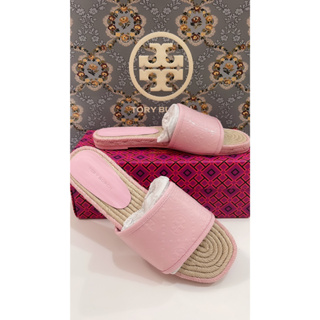 พร้อมส่ง 🔥Sale 4699🔥 ถูกมากแม๊ งานShop รองเท้า Tory Burch T MONOGRAM ESPADRILLE SLIDE สีสวยละมุนน่ารักฝุดๆ Size 6.5