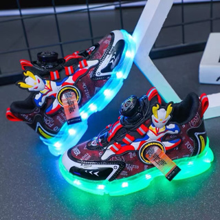 Colorful Rechargeable Childrens Luminous Ultraman Boys Sports Shoes with Anti slip Light Running Shoes