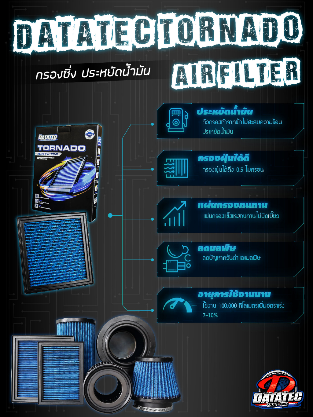 กรองอากาศ-อีซูซุ-d-max-vgs-d-max-เก่า-กลม-แผ่น-ปี-03-11-ล้างน้ำได้-ประหยัดน้ำมัน-datatec-tornado