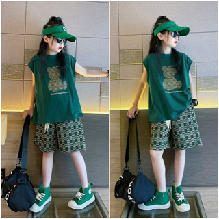 Beryl kids🌸ชุดเซ็ทเด็ก ผญ 🎀เสื้อแขนกุด+ขาสั้น สไตล์เกาหลีเสื้อผ้าเด็กโตชุด ขนาด120-160cm