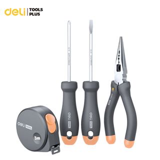 Deli ชุดเครื่องมือช่าง คีมปากแหลม 4 ชิ้น ตลับเมตร ไขควงหัวแบน  ไขควงหัวแฉก อุปกรณ์ช่าง Household Tool Set