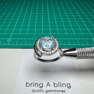 แหวนพลอย อความารีน (Aquamarine ) 4.3 ct และ เพชรCZ แหวนsize 56  ตัวเรือนเงิน 925 ชุบทองคำขาว18k