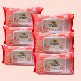 ทิชชู่เปียก Baby wipes (แพ็ค6ห่อ ) Cherry Baby ทิชชู่เปียกเชอรี่เบบี้ แบบมีฝาปิด บรรจุ ต่อห่อ 80 แผ่น