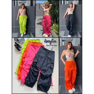 NEON cargo pants💚🧡🖤💗 กางเกงทรงคาร์โก้ แฟชั่นY2K