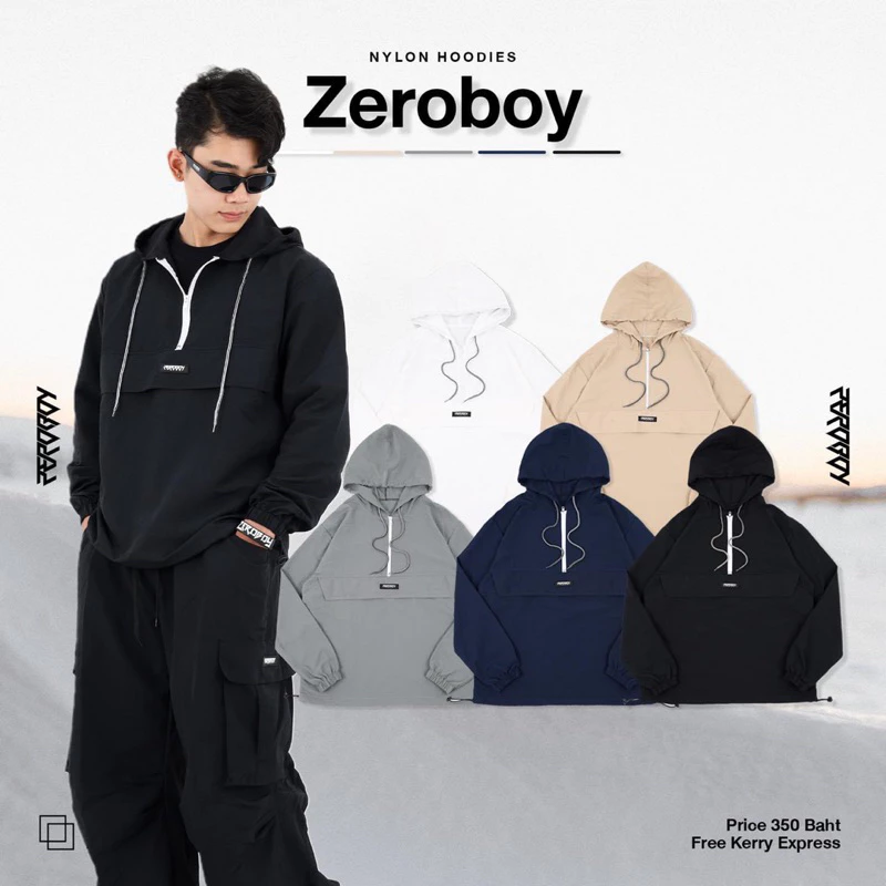ZEROBOY - NYLON HOODIES “ รุ่น 5 สี สีขาว สีครีม สีเทา สีกรม สีดำ https://wayoza.com