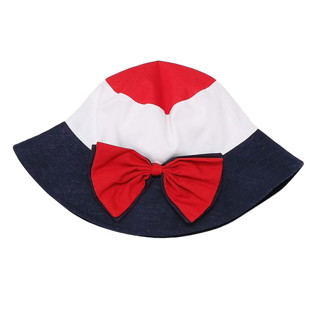 enfant-อองฟองต์-หมวกเด็กหญิง-ลายปารีส-สีน้ำเงินตัดขาวแดง-ไซซ์-m-ขนาด-50cm