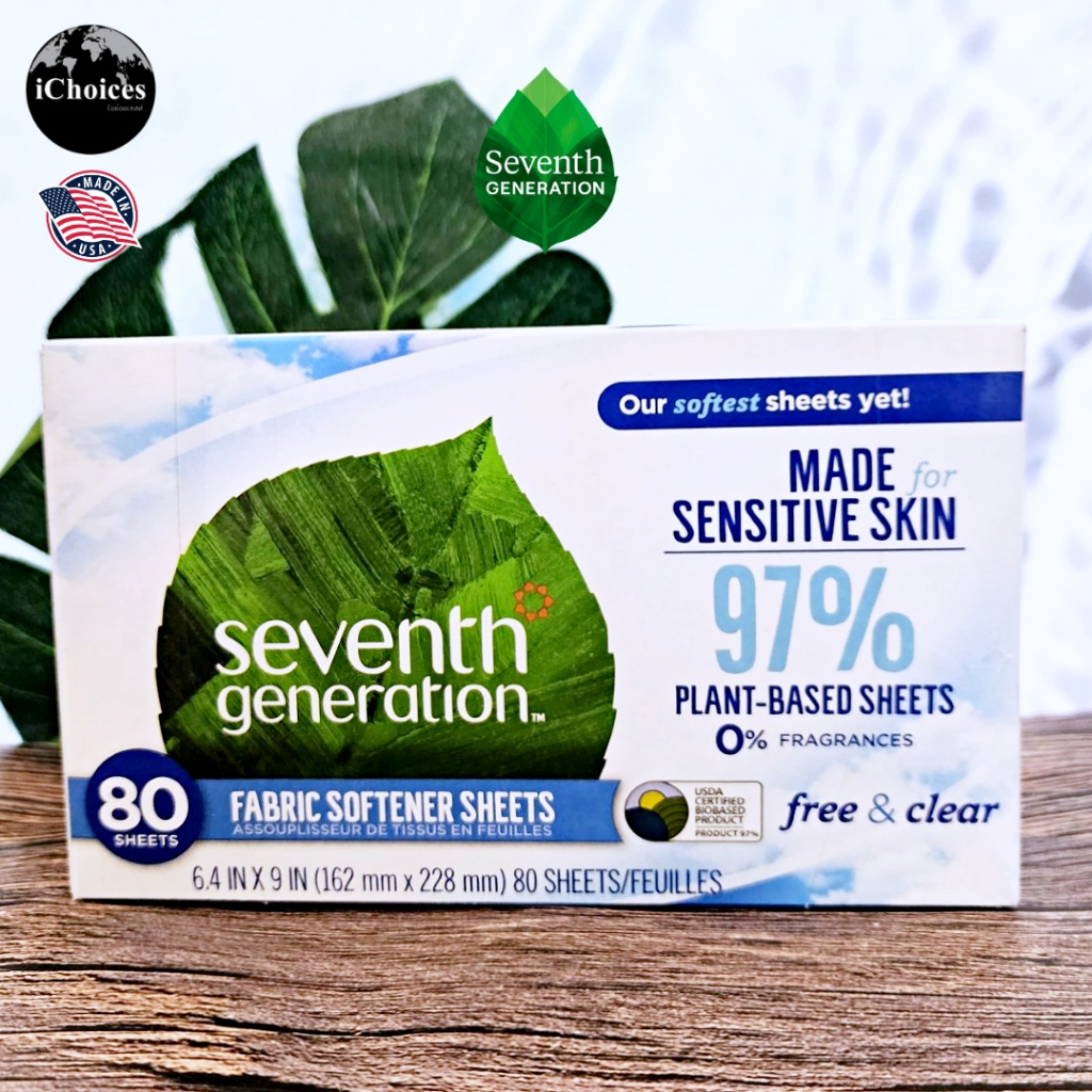 [Seventh Generation] Dryer Sheets Fabric Softener Scent, 80 Sheets แผ่น