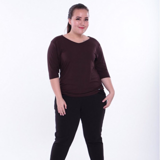 (ผ้าร่อง / ยืดแขนสามส่วน XXL) แบรนด์ CHOTYSHOP สินค้าผลิตในไทย สาวอวบคนอ้วนใส่ได้  เสื้อยืดแขน 3 ส่วนไซส์ "XXL" QLLX