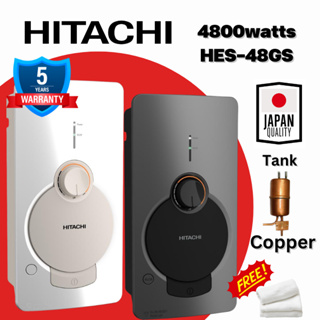 Shower Heater Hitachi 4,800watts Hes-48GS เครื่องทำน้ำอุ่นฮิตาชิ 4,800วัตต์ รุ่นHes-48GS หัวฝักบัวกับสายฝักบัวสีเดียวกัน