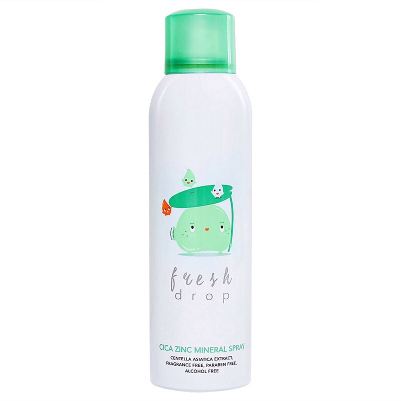 Fresh Drop Cica Zinc Mineral Spray 150ml. สเปรย์น้ำแร่สูตรใหม่ ส่วนผสมหลักจากใบบัวบก ช่วยปลอบประโลมผิว ดูแลเรื่องสิว