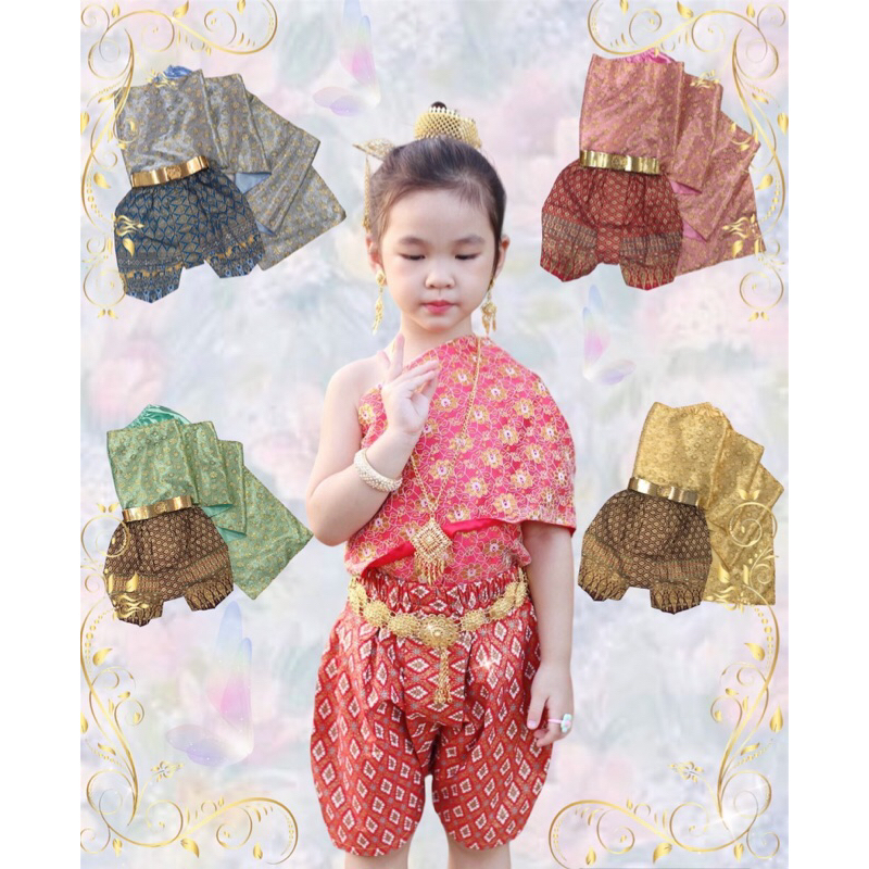 ชุดไทยเด็กผู้หญิง สไบสำเร็จรูป+โจง ลายลูกไม้ 7 สี พร้อมส่ง ไซส์ 1-7 ขวบ มุมมองที่ 2
