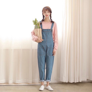 Many Jeans Overalls เอี๊ยมกางเกงยีนส์ขายาว สียีนส์ฟ้า