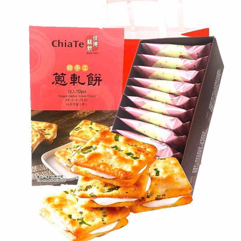 🔥พร้อมส่งจากไต้หวัน🔥 蔥軋餅禮盒 Nougat Green Onion Cookies แครกเกอร์นูกัตต้นหอมสีเขียว (12ชิ้น 344g