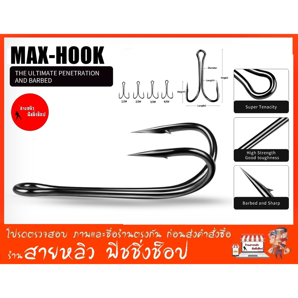 ภาพหน้าปกสินค้าตัวเบ็ด ตะขอเบ็ดสองทาง (จำนวน 10 ตัว) ตะขอเบ็ด MAXHOOK สำหรับทำเหยื่อปลอม ตกปลา Double hook (มีสินค้าพร้อมส่งในไทย)