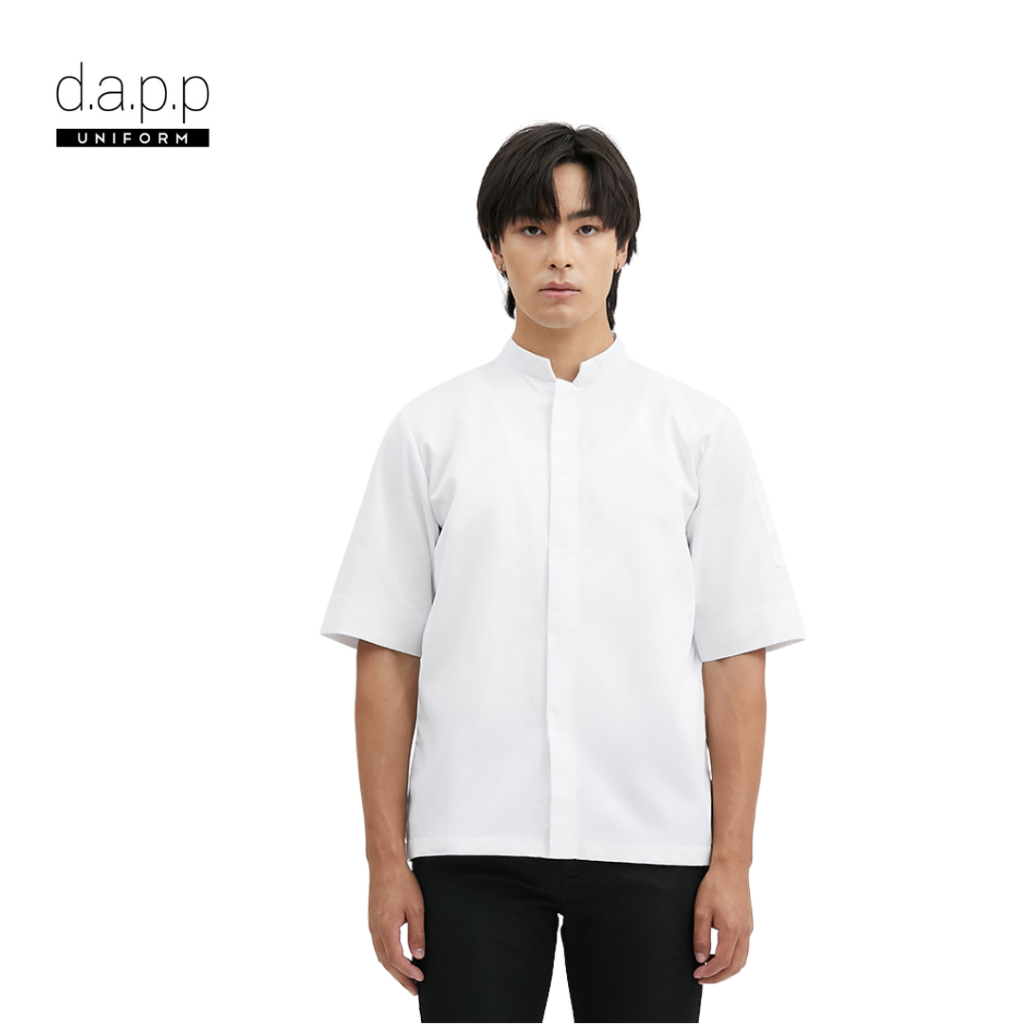 dapp-uniform-เสื้อเชฟ-sale-แขนสั้น-กระดุมหน้า-ตัดต่อผ้ายืด-nick-white-shortsleeves-stretch-chef-jacket-tjkw1919