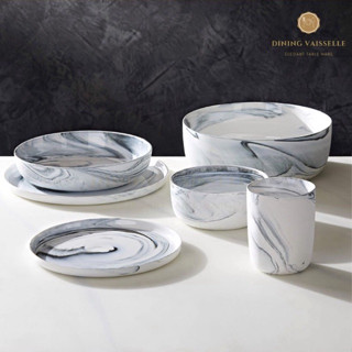 จานชามลายหินอ่อน Luxe Marble Swirl dinner set สวยงามมาก อุปกรณ์บนโต๊ะอาหาร