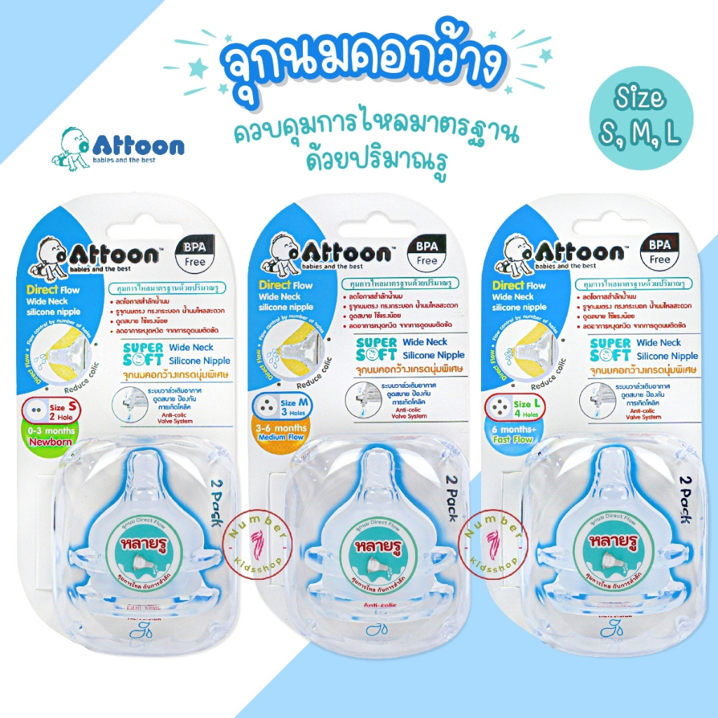 Attoon (แอทตูน) จุกนมคอกว้าง จุกนมหลายรู ควบคุมการไหลด้วยปริมาณรู ...