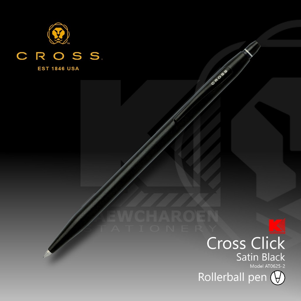 ปากกา Cross Click Satin Black ครอส คลิ๊ก AT0625-2 ซาตินดำ แหนบดำ ...
