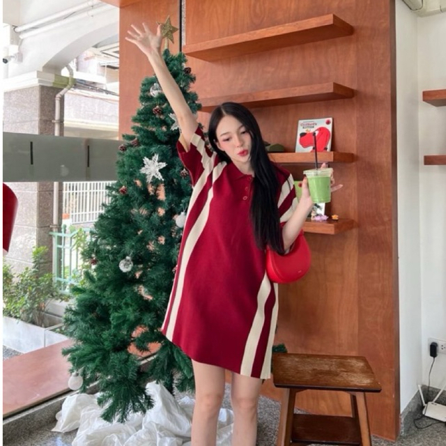 valinda เดรสคอปก 2tones Shopee Thailand