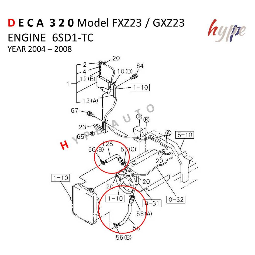 SET *** ท่อยางหม้อน้ำ สำหรับ อีซูซุ ISUZU เดคก้า DECA 320 โมเดล FXZ23 ...