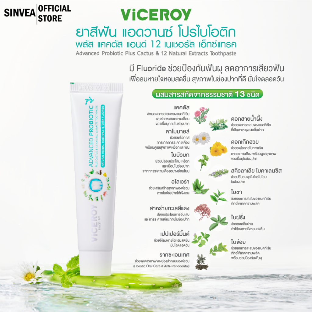 Viceroy ยาสีฟัน โปรไบโอติก ช่วยเคลือบฟัน ลดอาการเสียวฟัน 50กรัม 1 หลอด