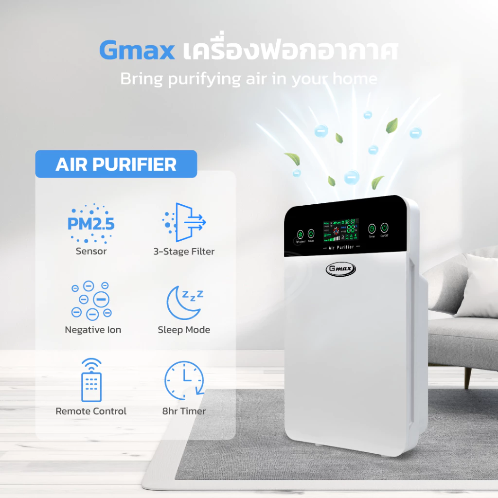 Gmax เครื่องฟอกอากาศ 35 ตรม. Air Purifier HEPA รุ่น AP-901 หน้าจอวัดค่าฝุ่น PM2.5