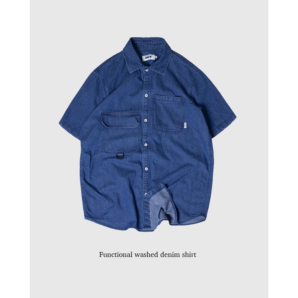 Functional washed denim shirt | Shopee Thailand