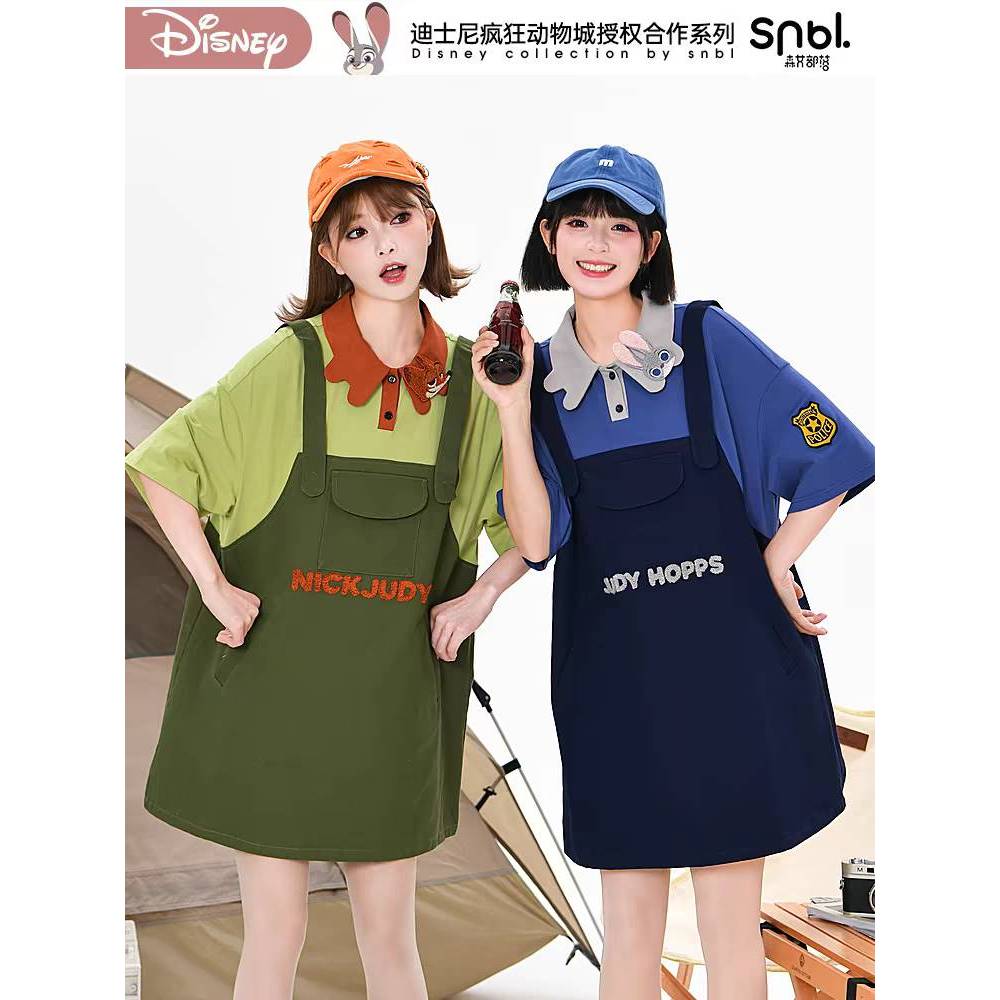 Snbl x Disney ชุดเดรสสั้น สไตล์สองชิ้นติดกัน Zootopia จูดี้ นิค